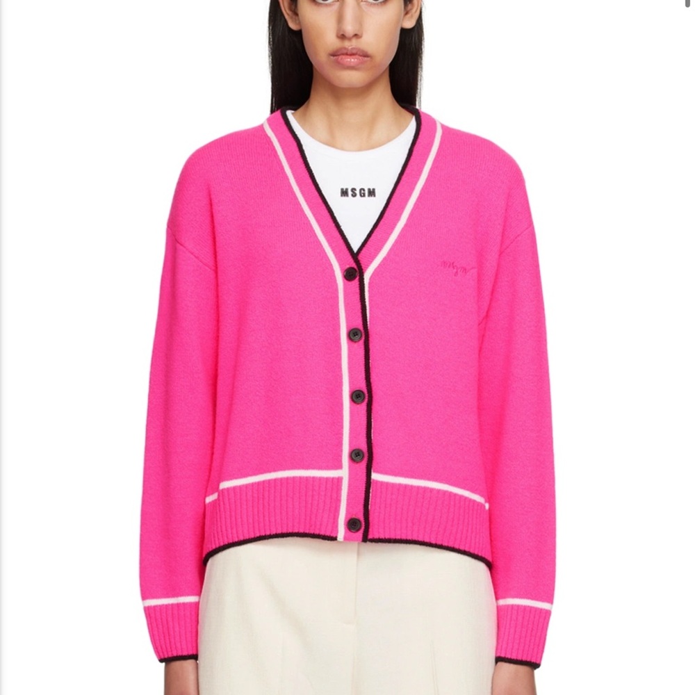 MSGM Fuchsia Cardigan with Black Trim